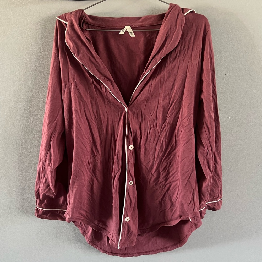 Pact Maroon Button-Down PJ Shirt